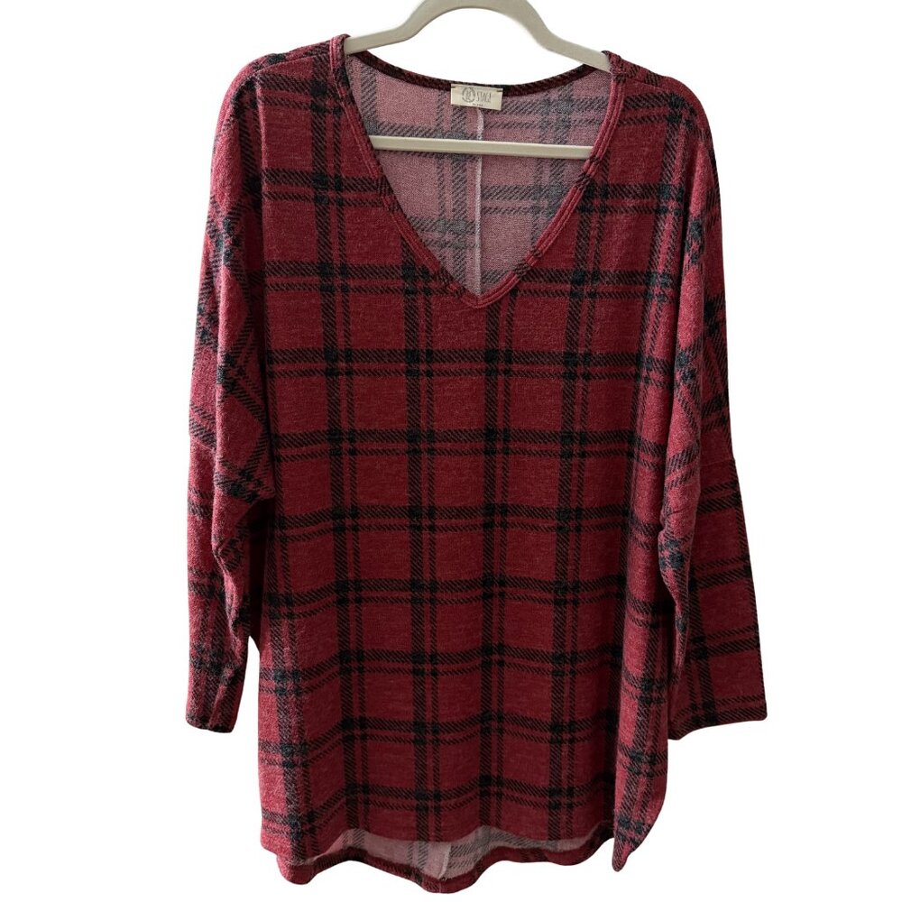 Be Stage Red Plaid Sweater Top – Size L